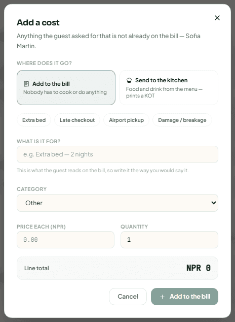 The Add a cost dialog