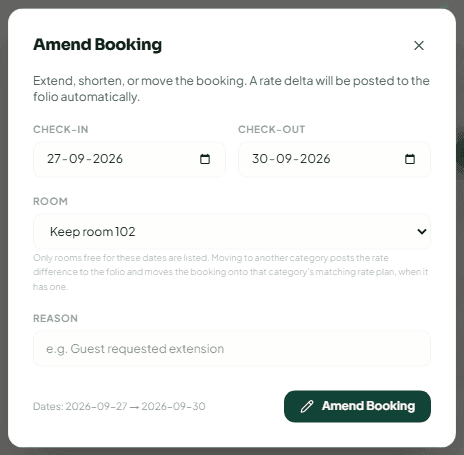 The Amend Booking dialog