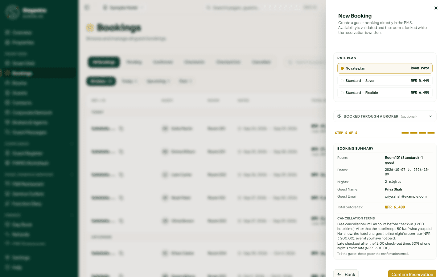 Step 4: the booking summary with the total and the cancellation terms