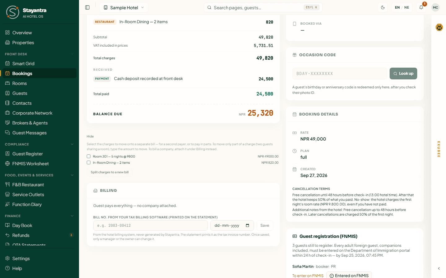 Split bill: choose the charges to move to a separate bill