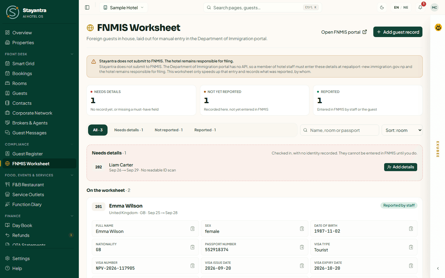The FNMIS Worksheet with the three count tiles and guest cards ready to copy