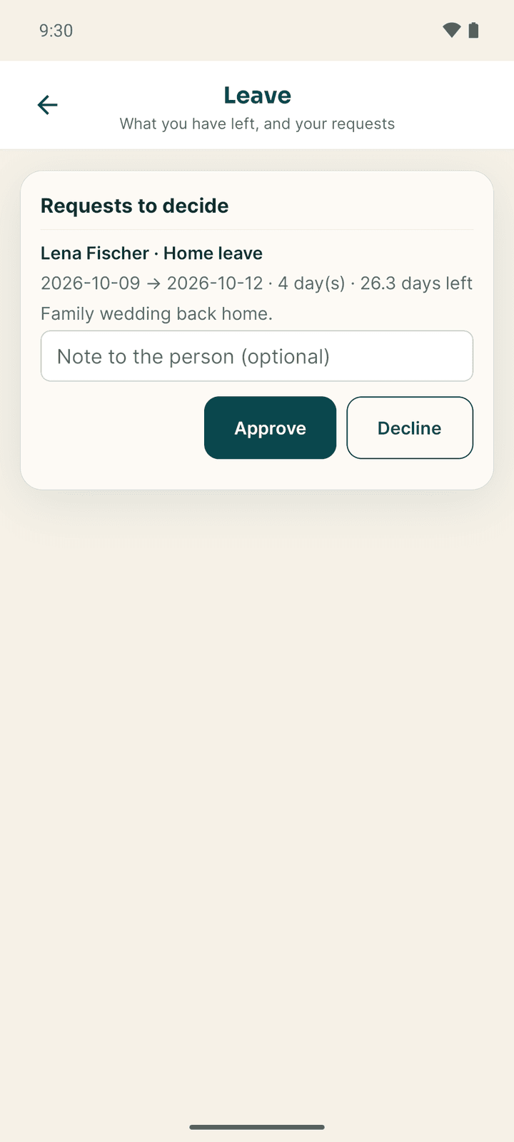Leave with Requests to decide for a manager