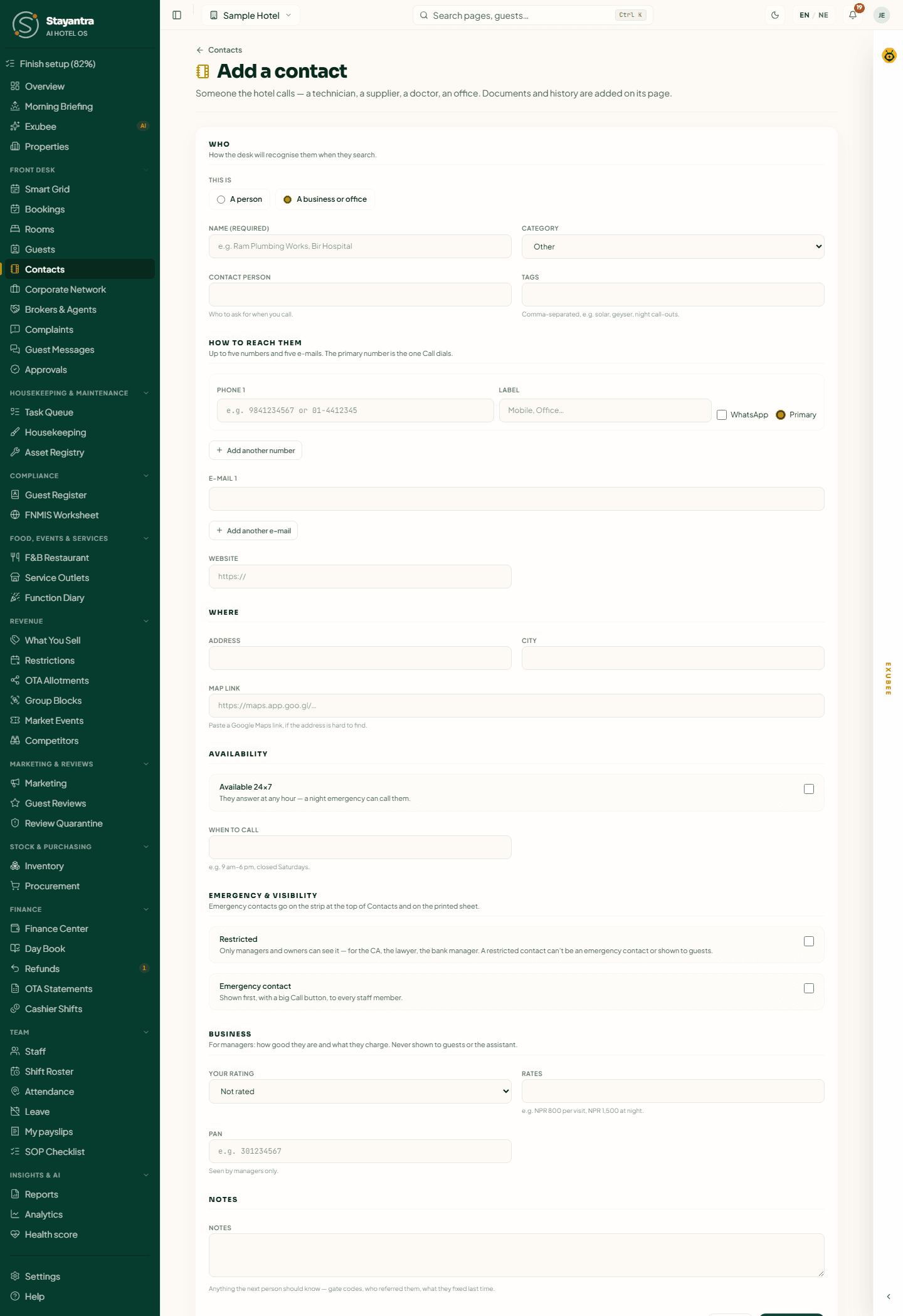 The Add a contact form