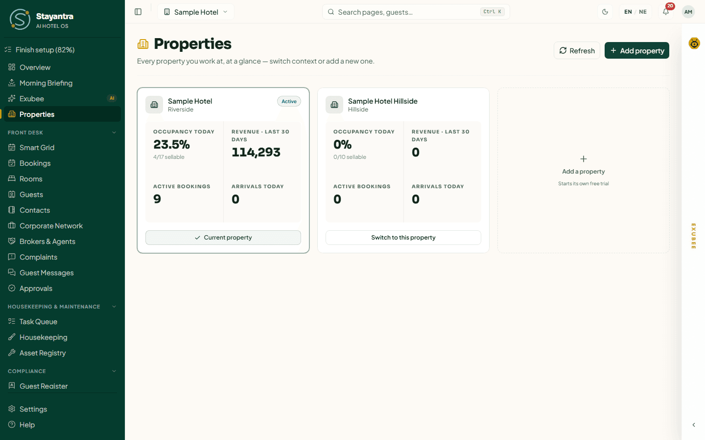 Two properties side by side, the current one marked Current property