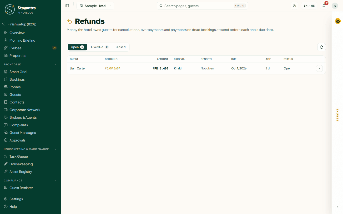The Refunds owed list with amounts, due dates and status