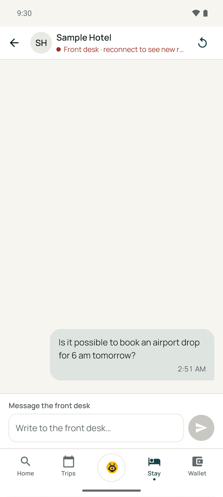 The chat with the front desk
