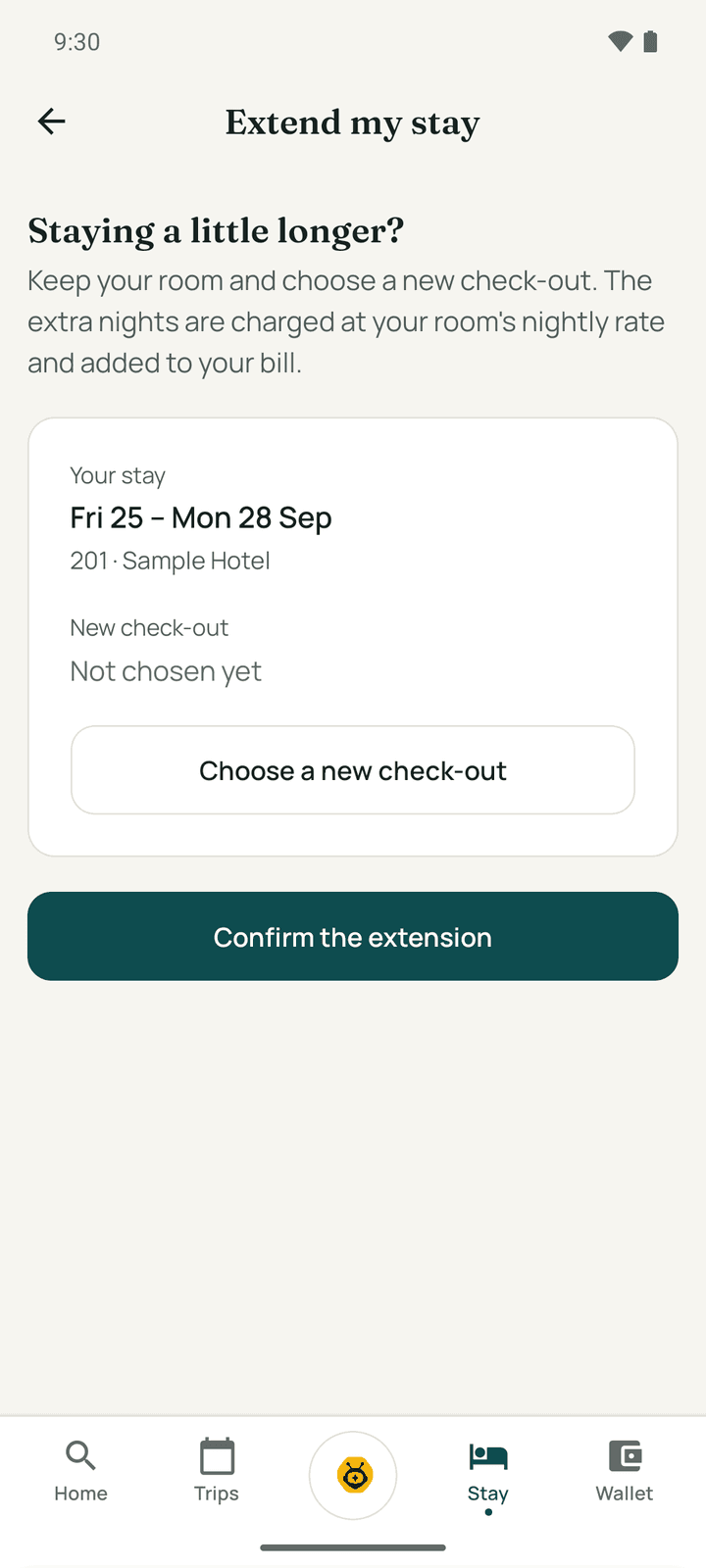 Extend my stay with the current and new check-out
