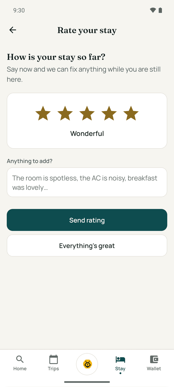 Rate your stay with stars and a comment