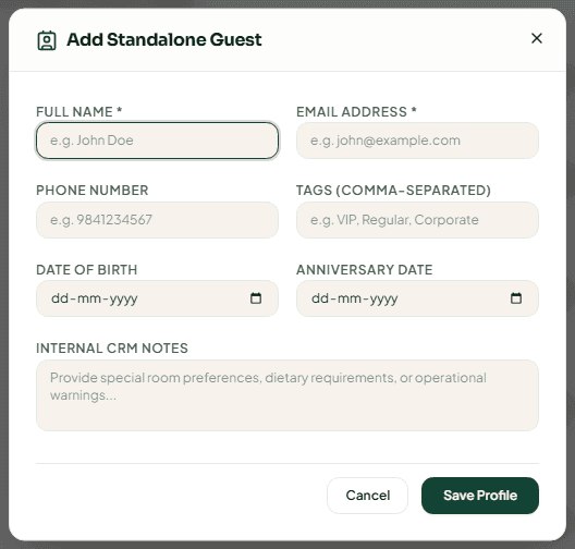 The Add Standalone Guest form