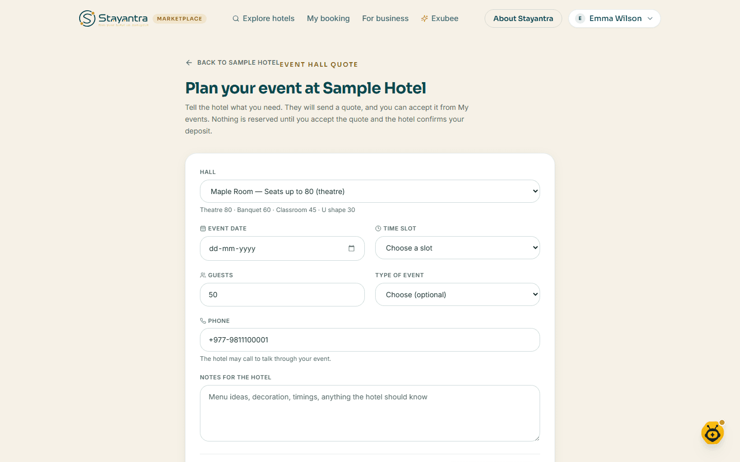 The Plan your event form