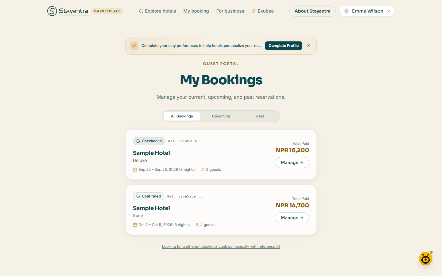My Bookings for a signed-in guest