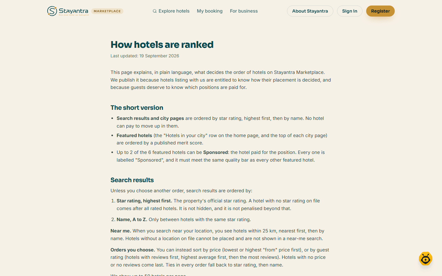 The How hotels are ranked page