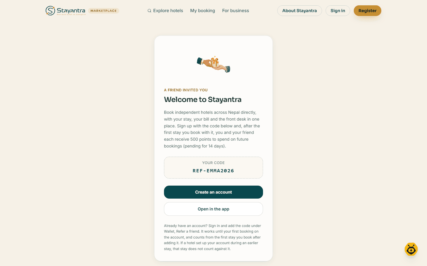 The referral landing page a friend sees