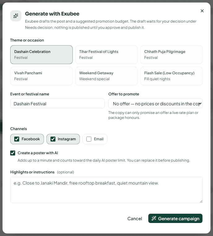 The Generate with Exubee dialog