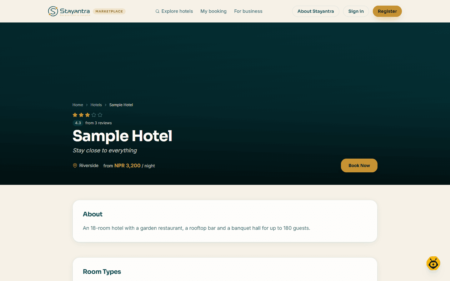 The Sample Hotel page on the Stayantra marketplace