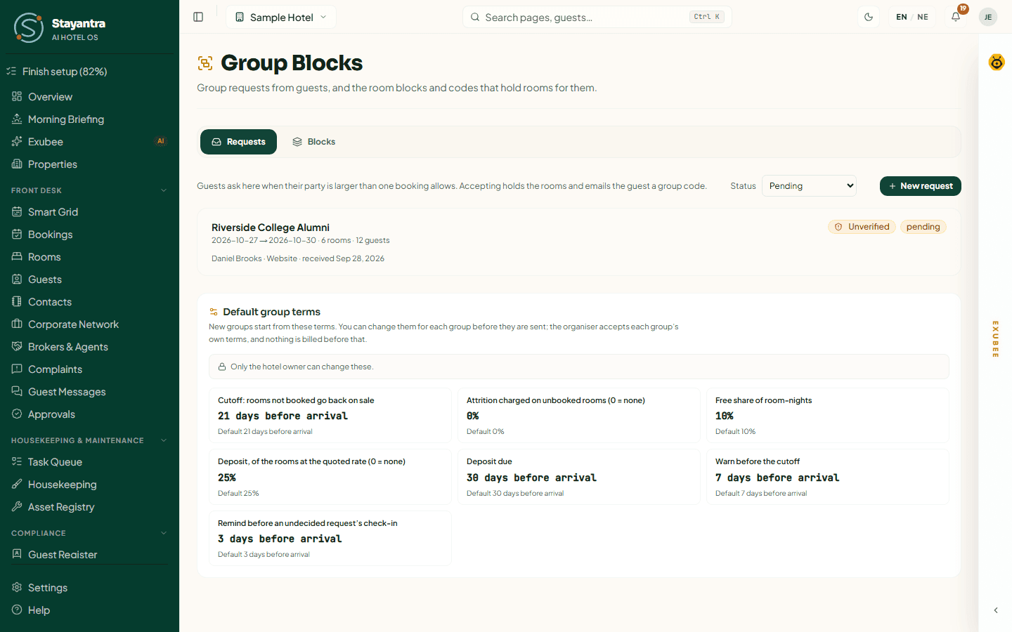 The Requests tab with a pending group request