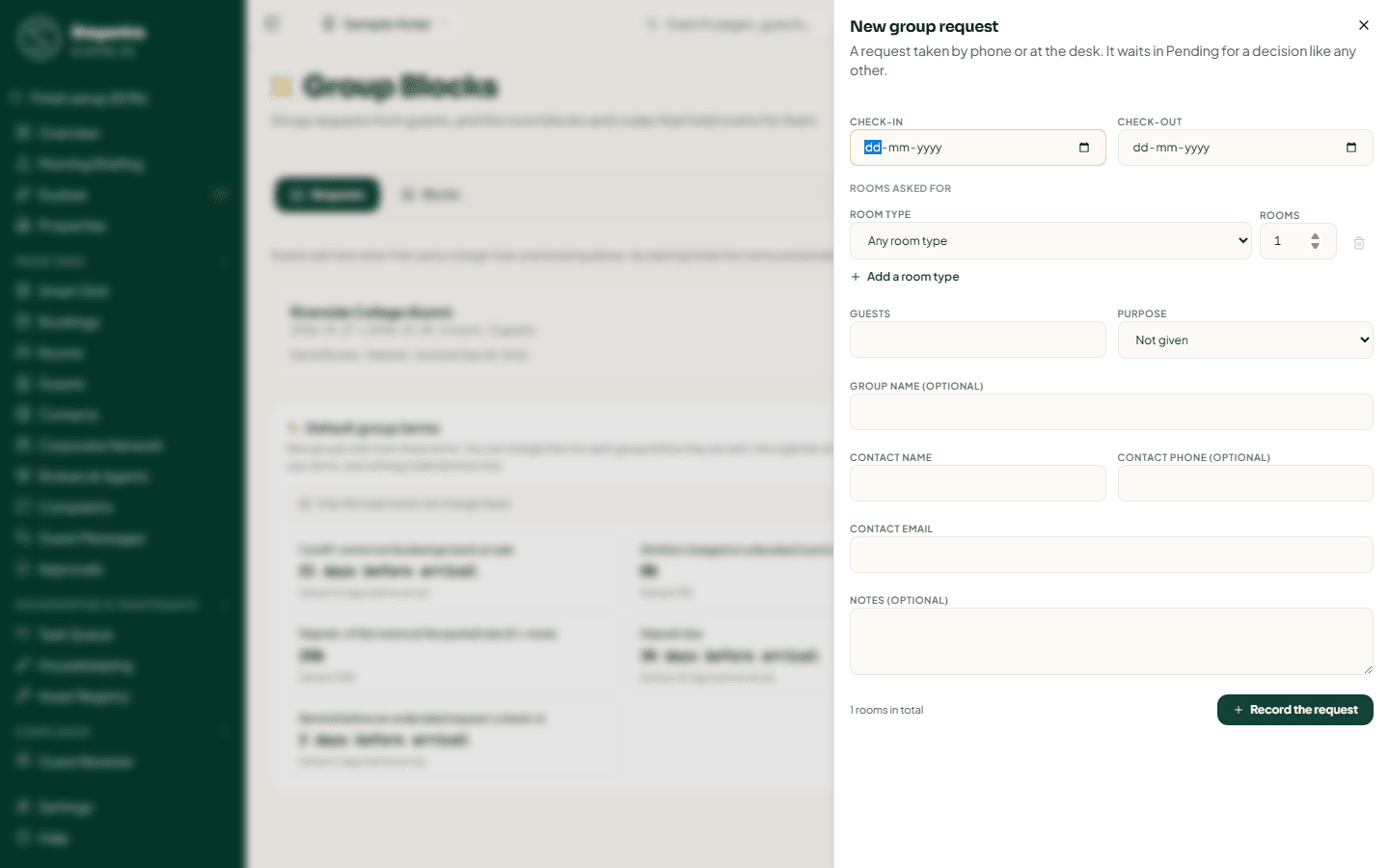 The New group request form