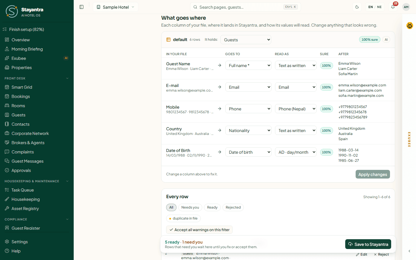 The mapping table with In your file, Goes to, Read as, Sure and After columns