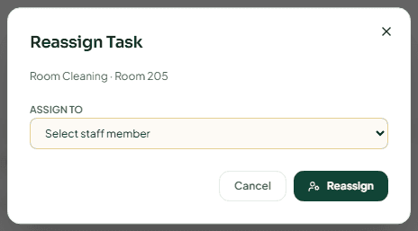 The Reassign Task dialog with the staff picker