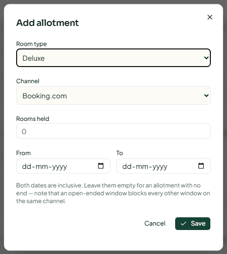 The Add allotment dialog