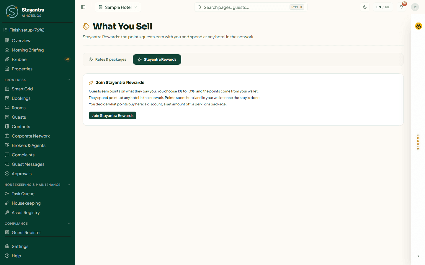 The Stayantra Rewards tab