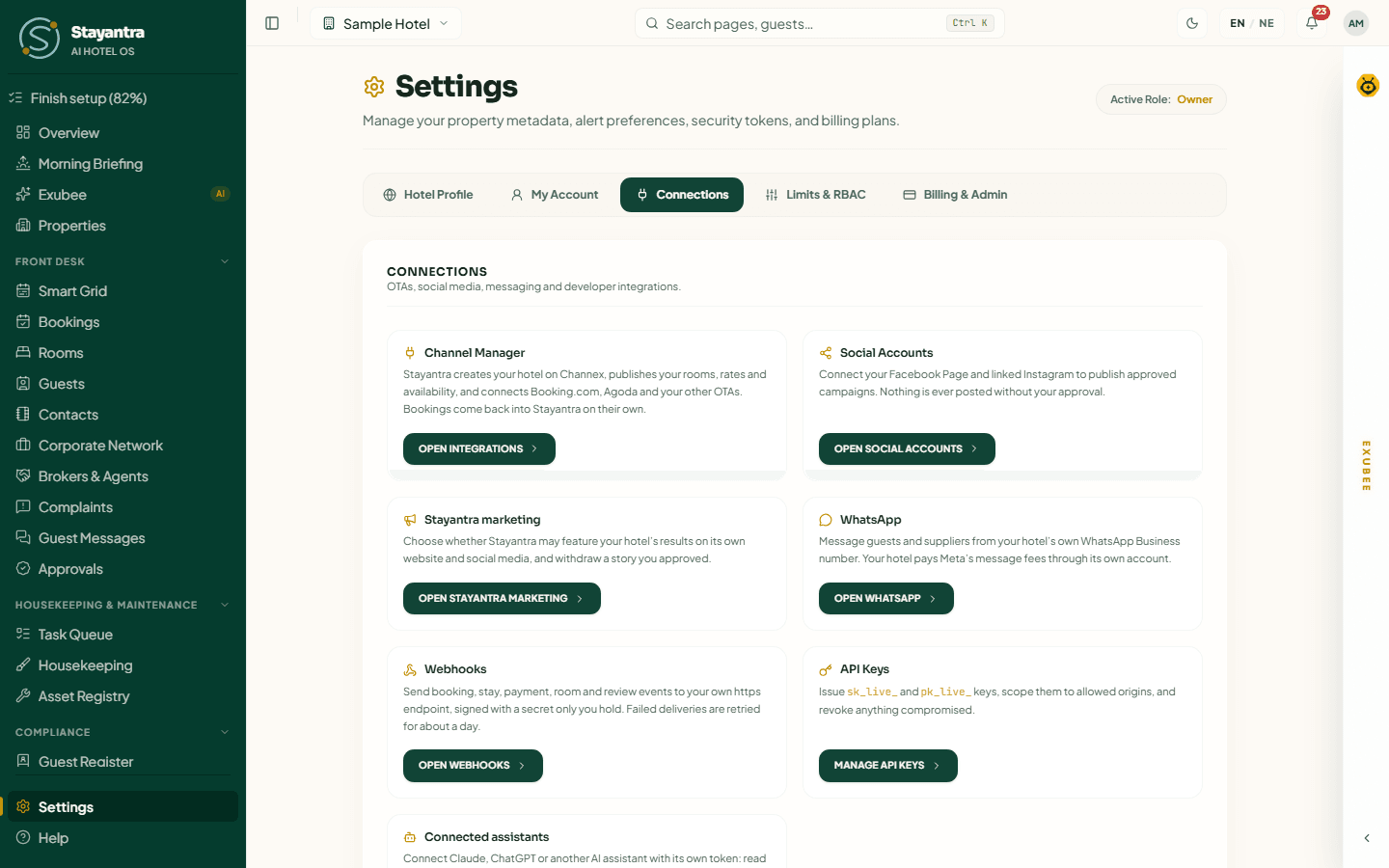 The Connections tab in Settings with the Channel Manager card