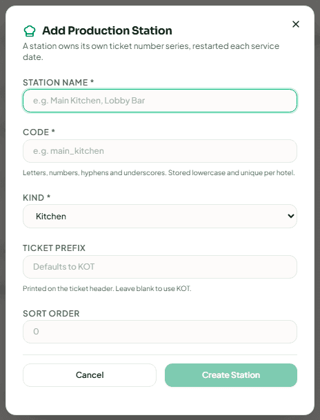 The Add Production Station dialog