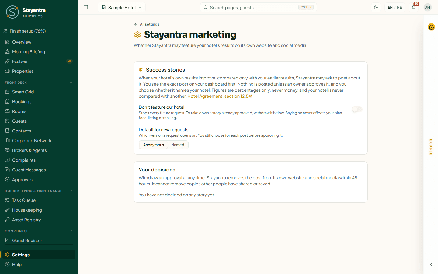The Stayantra marketing page with the Success stories card