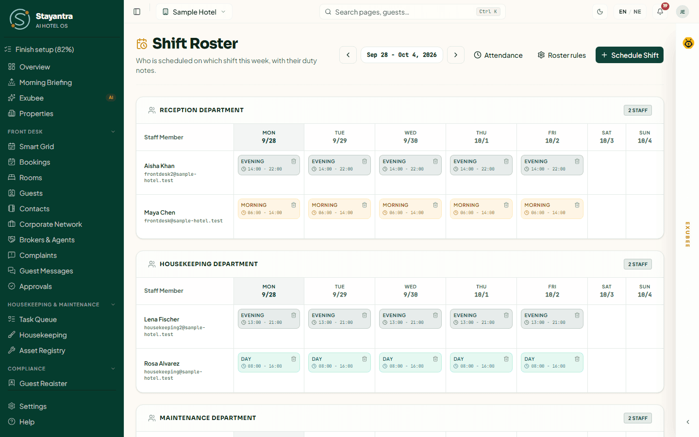 The Shift Roster week view with shifts per person